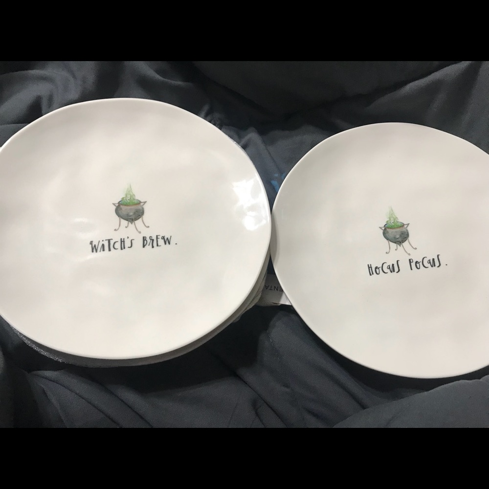 Rae Dunn plates. “Witches Brew and Hocus Pocus”